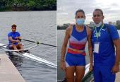 Andriel (izquierda) y la ya clasificada Milena venegas junto al entrenador Joan de Paula.