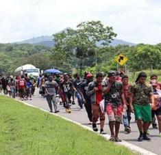 Miles de migrantes avanzan en una caravana por México en un intento por llegar a EE.UU. Foto: EFE