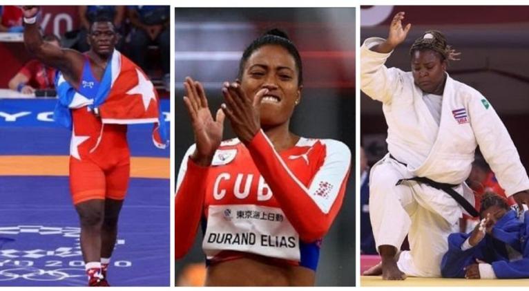 El trío de honor del deporte cubano en 2021, por sus épicas olímpicas y paralímpicas. Foto: Tomada del facebook de Deporcuba.