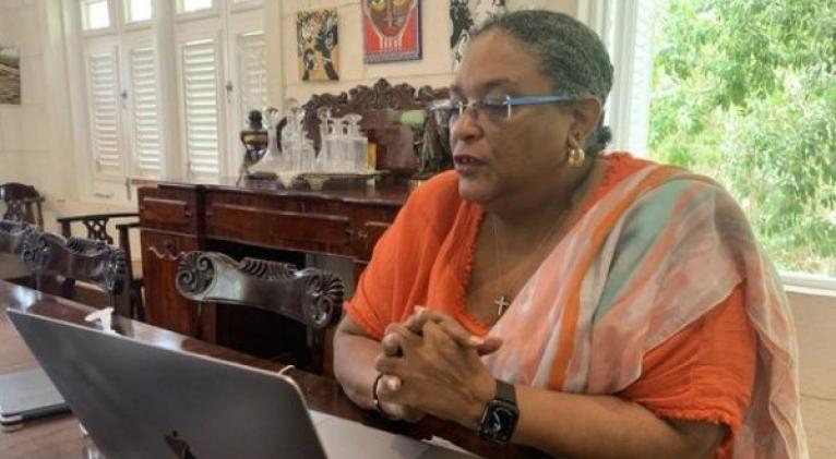 La sesión de la Cumbre urgente fue convocada por la primera ministra de Barbados, en la presidencia pro témpore de la organización. Foto: Twitter @miaamormottley
