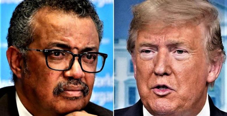 En la composición fotográfica: El director de la OMS, Tedros Adhanom Ghebreyesus y presidente de Estados Unidos Donald Trump
