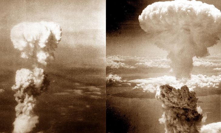  bombardeos atómicos de Hiroshima (izquierda) y Nagasaki (derecha) por parte de EE.UU
