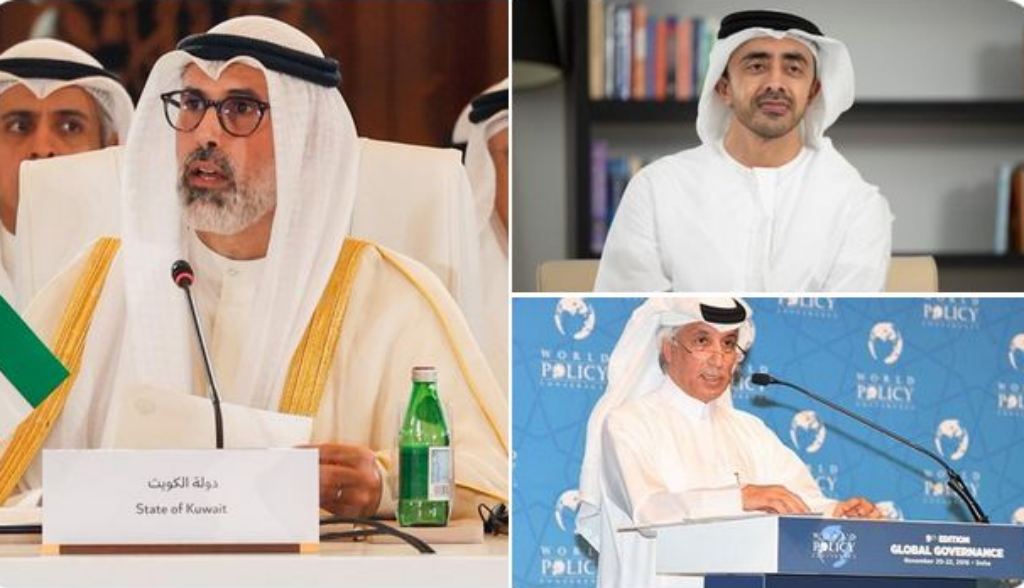 Cancilleres de Kuwait, Emiratos Árabes Unidos (EAU) y Qatar.