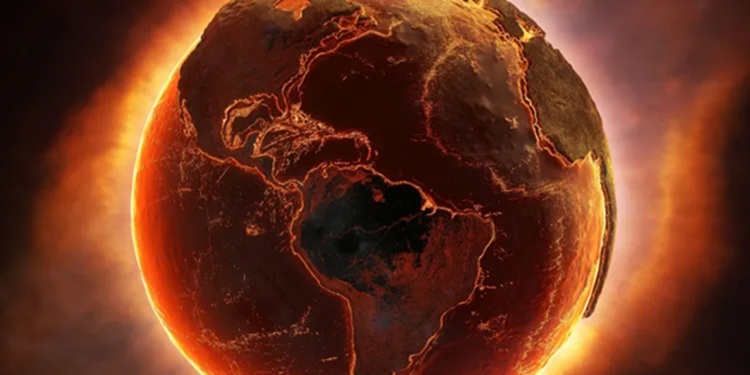 Planeta tierra envuelto en halo de calor
