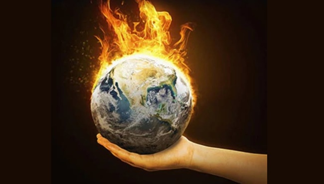 Ilustración de la Tierra en llamas