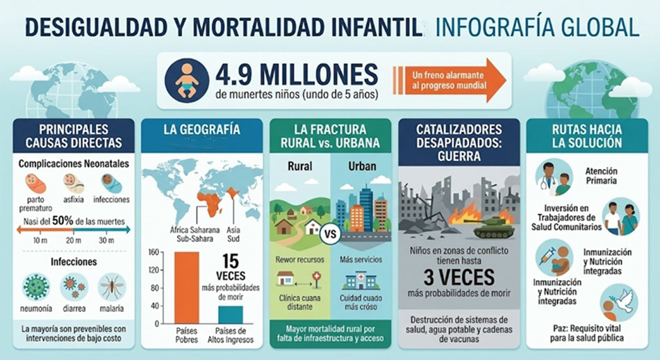 Infografía sobre la mortalidad infantil en el mundo y sus causas