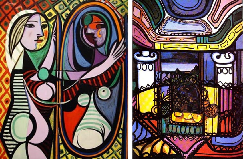 Chica frente a un espejo, 1932 (Picasso) / Interior con columnas, 1951 (Amelia) Chica frente a un espejo, 1932 (Picasso) / Interior con columnas, 1951 (Amelia)