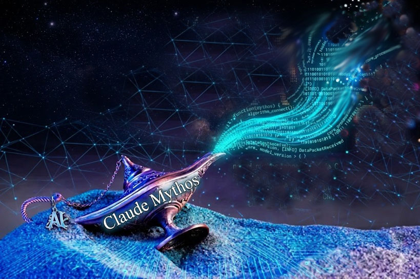 Imagen ilustrativa de la IA Claude Mythos encerrada en lámpara de Aladino
