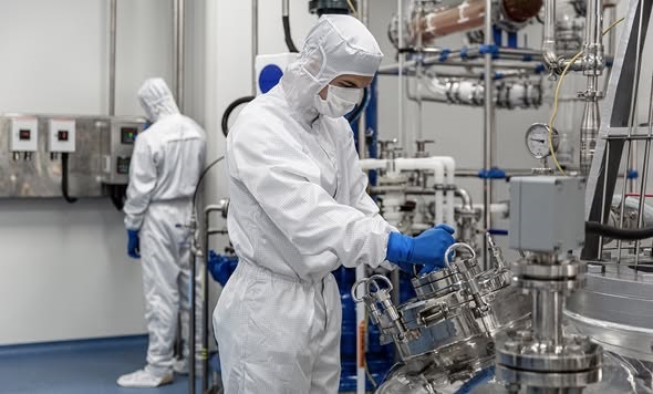 trabajando en un laboratorio con toda la protección