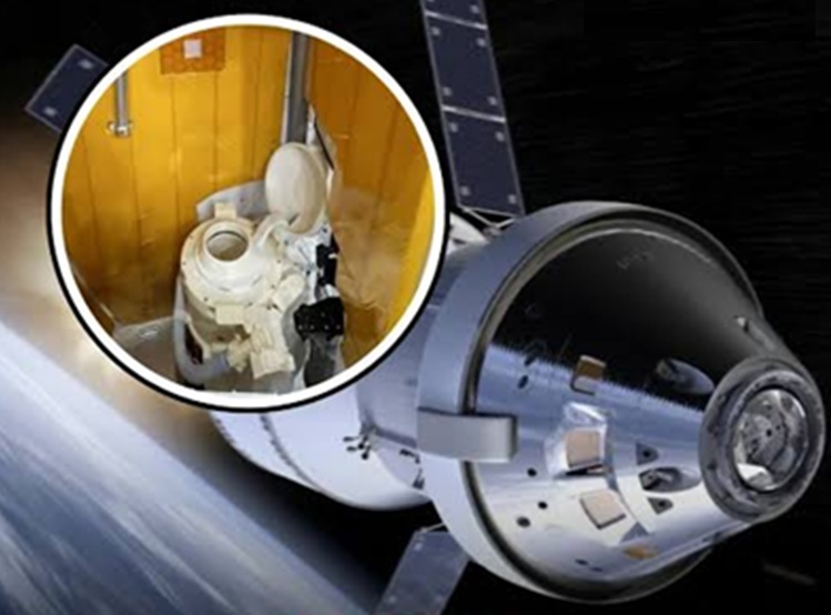 Cápsula Orion de la misión Artemis II junto a imagen de su inodoro 