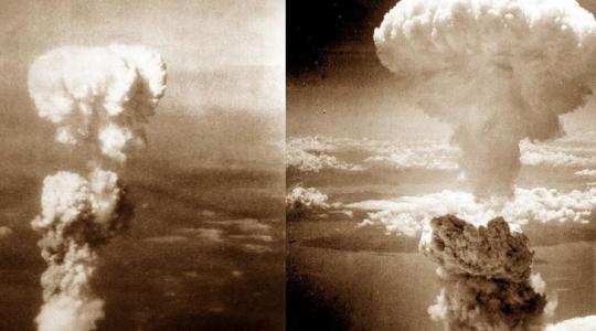  bombardeos atómicos de Hiroshima (izquierda) y Nagasaki (derecha) por parte de EE.UU