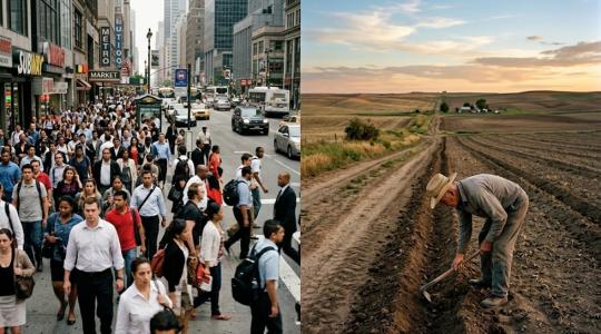 Contraste entre ciudad densamente poblada con campo infrapoblado